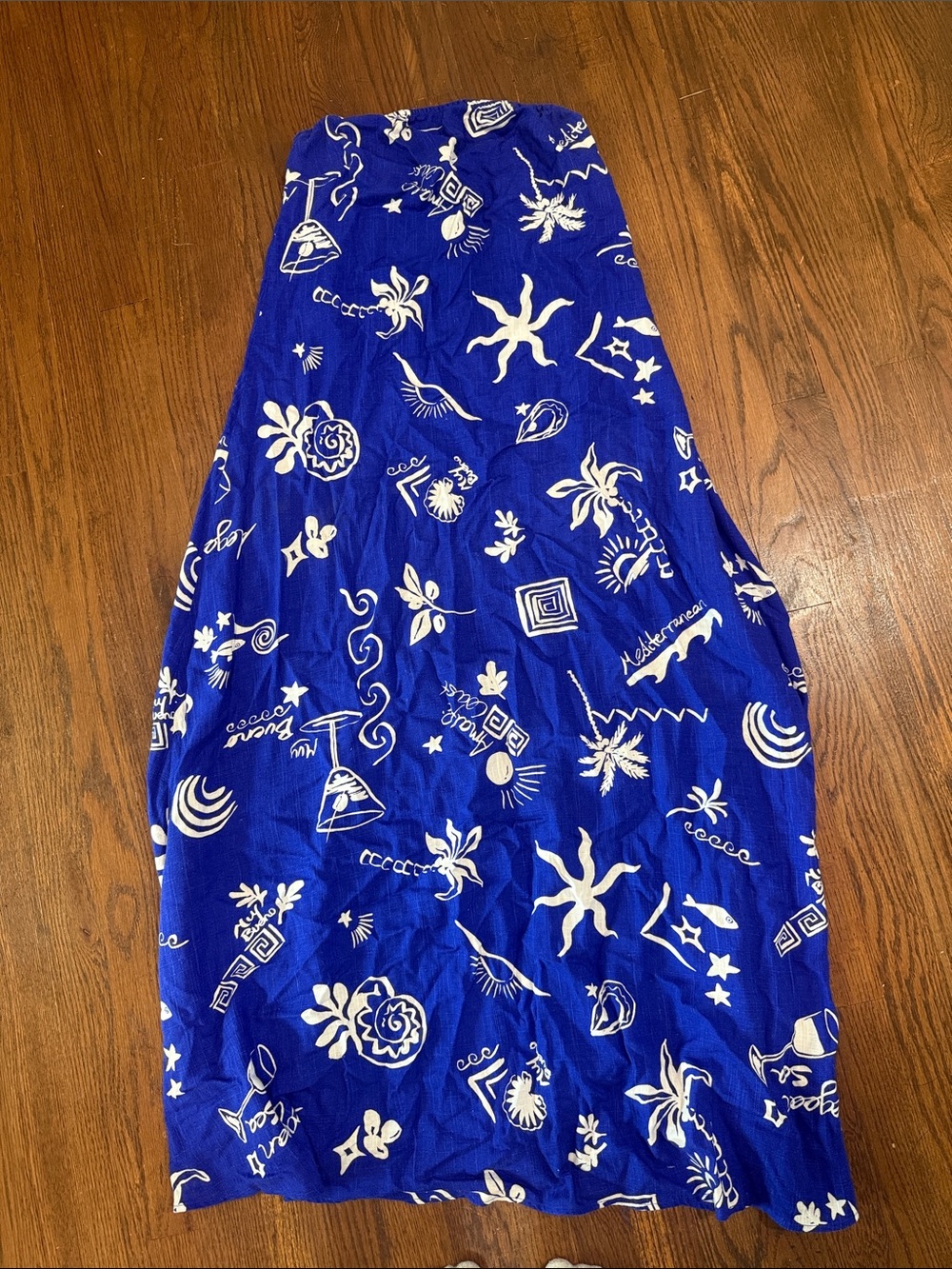 Strapless Blue Floral & Nautical Print Dress